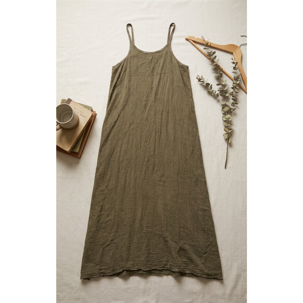 J. Morgan Puett Tank Dress One Size Earthy Brown Gauze Semi-Sheer Tank Dress O/S